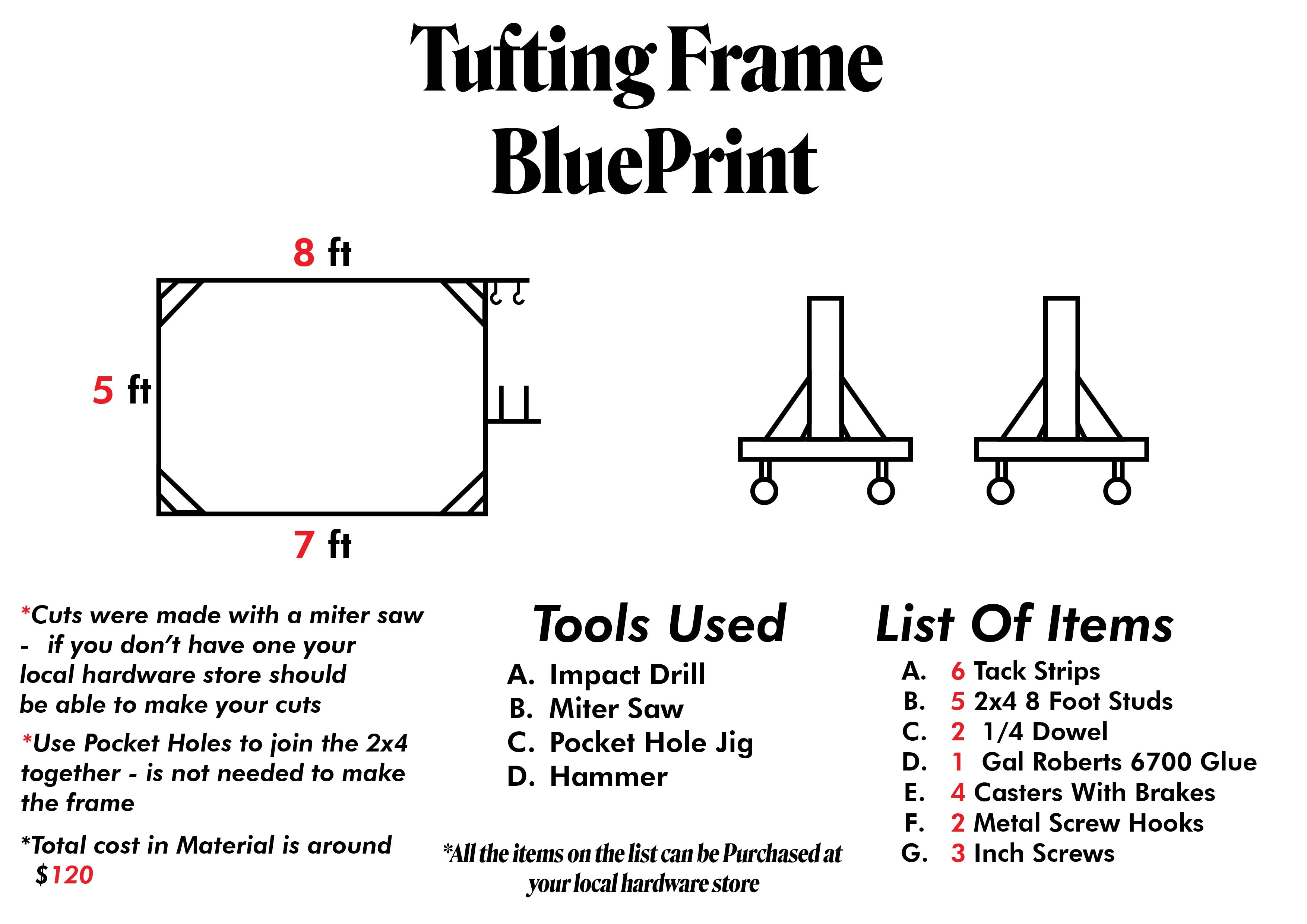 PDF Tufting Frame Blueprints/Material List